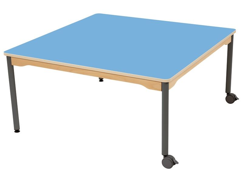 TABLE PLATEAU STRATIFIÉ - PIÉTEMENT MÉTAL ET ROULETTES - Carré 120x120 cm