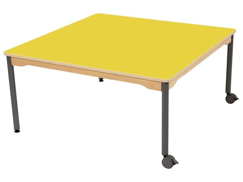 TABLE PLATEAU STRATIFIÉ - PIÉTEMENT MÉTAL ET ROULETTES - Carré 120x120 cm