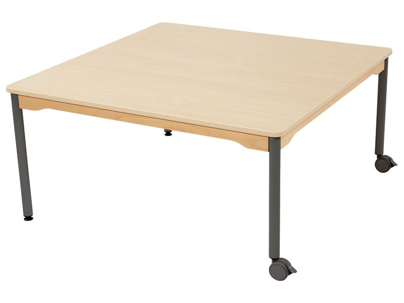 TABLE PLATEAU STRATIFIÉ - PIÉTEMENT MÉTAL ET ROULETTES - Carré 120x120 cm