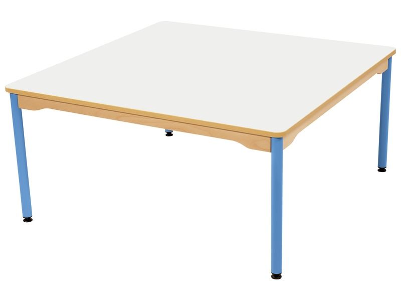 TABLE PLATEAU STRATIFIÉ - PIÉTEMENT MÉTAL BLEU - Carré 120x120 cm