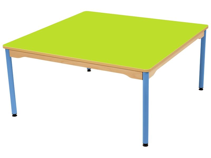 TABLE PLATEAU STRATIFIÉ - PIÉTEMENT MÉTAL BLEU - Carré 120x120 cm