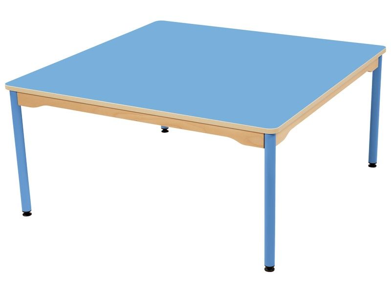 TABLE PLATEAU STRATIFIÉ - PIÉTEMENT MÉTAL BLEU - Carré 120x120 cm