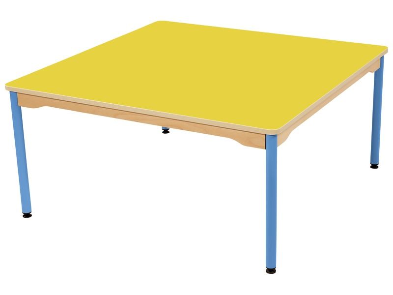 TABLE PLATEAU STRATIFIÉ - PIÉTEMENT MÉTAL BLEU - Carré 120x120 cm