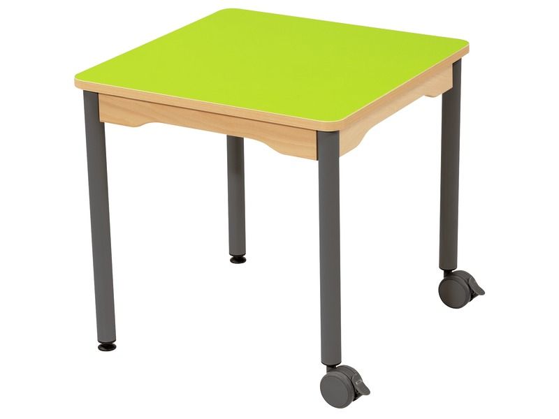 TABLE PLATEAU STRATIFIÉ - PIÉTEMENT MÉTAL ET ROULETTES - Carré 60x60 cm