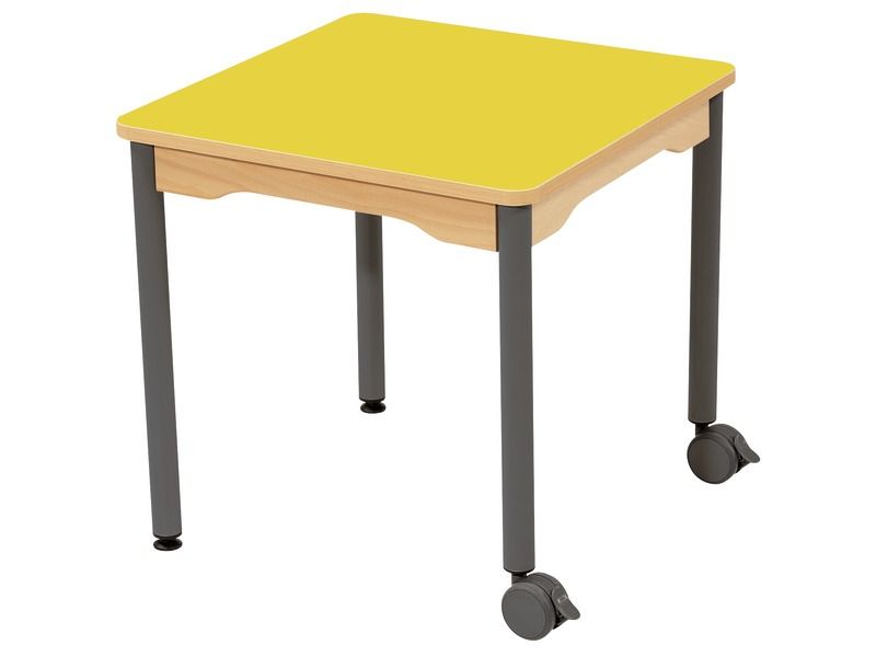 TABLE PLATEAU STRATIFIÉ - PIÉTEMENT MÉTAL ET ROULETTES - Carré 60x60 cm