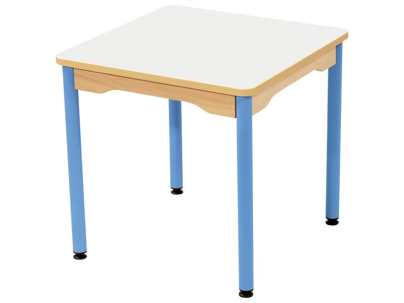 TABLE PLATEAU STRATIFIÉ - PIÉTEMENT MÉTAL BLEU - Carré 60x60 cm