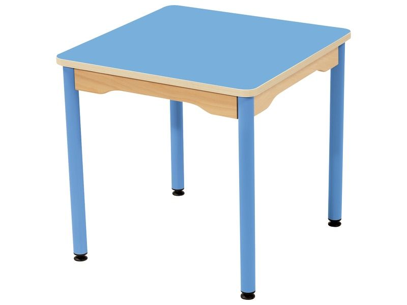 TABLE PLATEAU STRATIFIÉ - PIÉTEMENT MÉTAL BLEU - Carré 60x60 cm