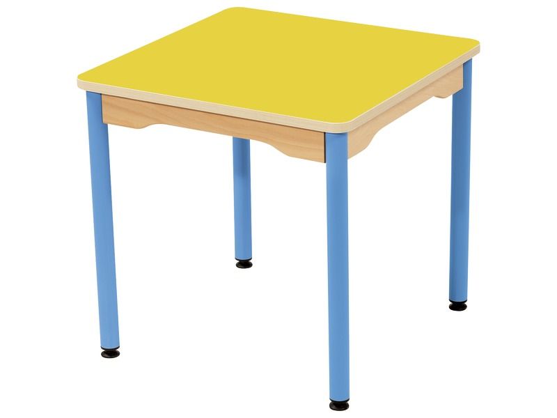TABLE PLATEAU STRATIFIÉ - PIÉTEMENT MÉTAL BLEU - Carré 60x60 cm
