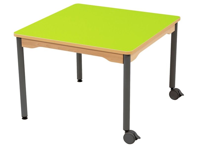 TABLE PLATEAU STRATIFIÉ - PIÉTEMENT MÉTAL ET ROULETTES - Carré 80x80 cm