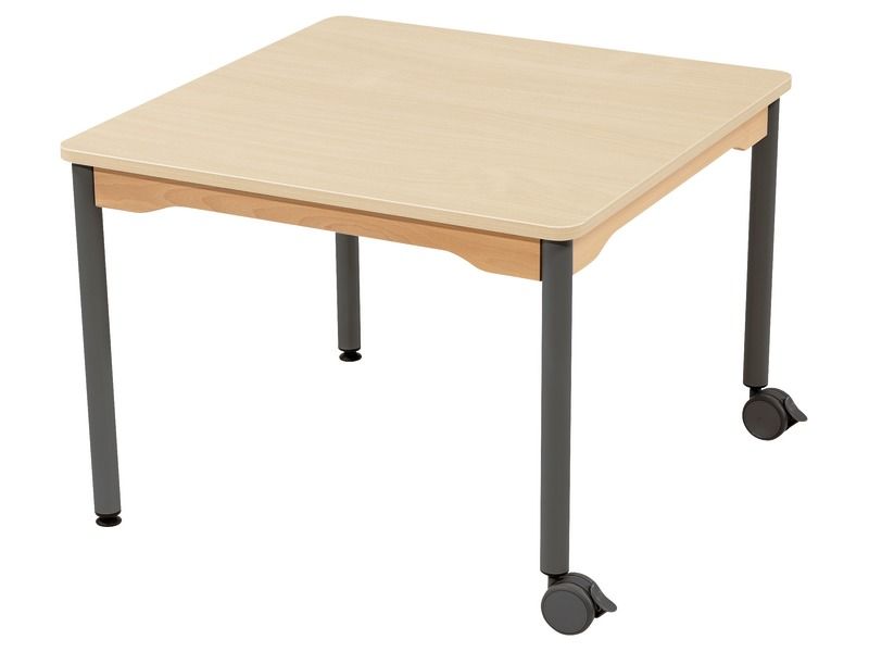 TABLE PLATEAU STRATIFIÉ - PIÉTEMENT MÉTAL ET ROULETTES - Carré 80x80 cm