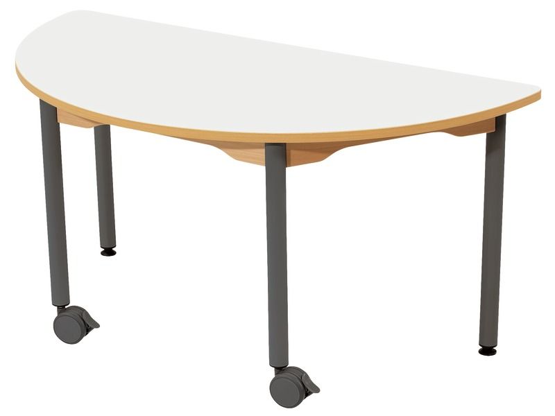 TABLE PLATEAU STRATIFIÉ - PIÉTEMENT MÉTAL ET ROULETTES - Demi-rond 120x60 cm