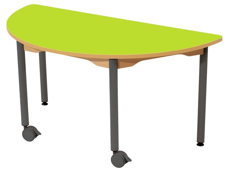 TABLE PLATEAU STRATIFIÉ - PIÉTEMENT MÉTAL ET ROULETTES - Demi-rond 120x60 cm