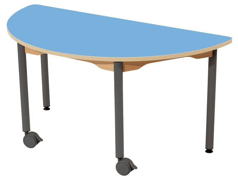 TABLE PLATEAU STRATIFIÉ - PIÉTEMENT MÉTAL ET ROULETTES - Demi-rond 120x60 cm
