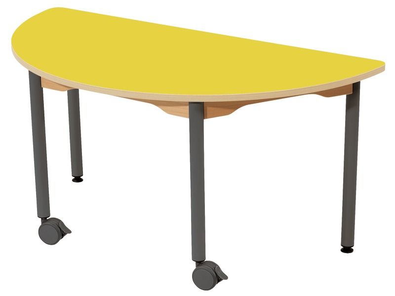 TABLE PLATEAU STRATIFIÉ - PIÉTEMENT MÉTAL ET ROULETTES - Demi-rond 120x60 cm