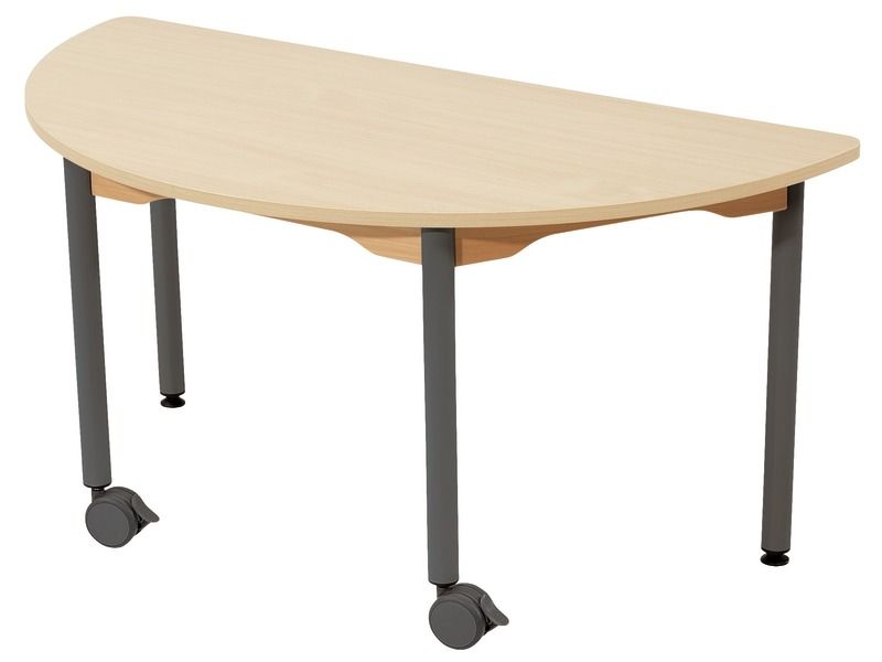 TABLE PLATEAU STRATIFIÉ - PIÉTEMENT MÉTAL ET ROULETTES - Demi-rond 120x60 cm