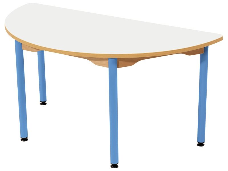 TABLE PLATEAU STRATIFIÉ - PIÉTEMENT MÉTAL BLEU - Demi-rond 120x60 cm