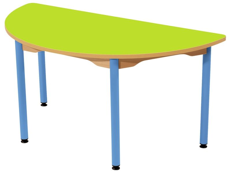 TABLE PLATEAU STRATIFIÉ - PIÉTEMENT MÉTAL BLEU - Demi-rond 120x60 cm