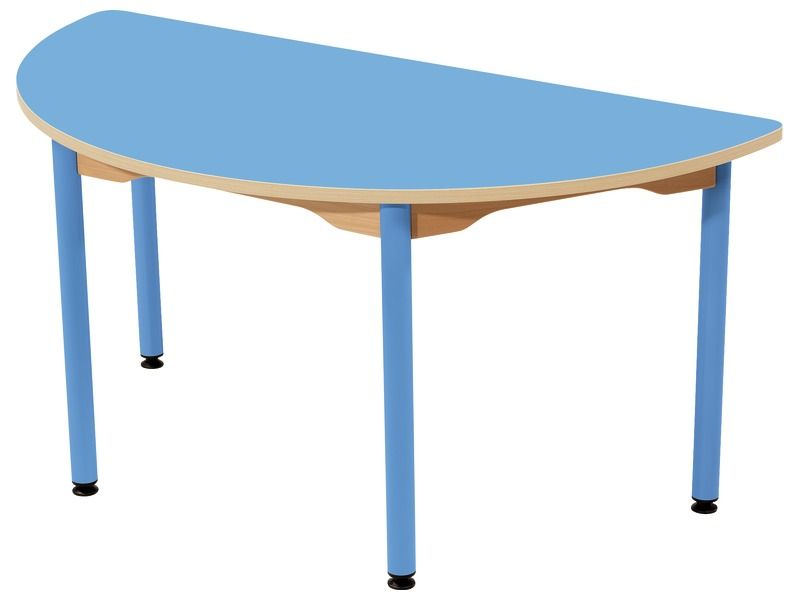 TABLE PLATEAU STRATIFIÉ - PIÉTEMENT MÉTAL BLEU - Demi-rond 120x60 cm