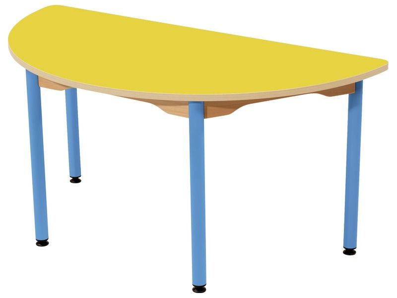 TABLE PLATEAU STRATIFIÉ - PIÉTEMENT MÉTAL BLEU - Demi-rond 120x60 cm