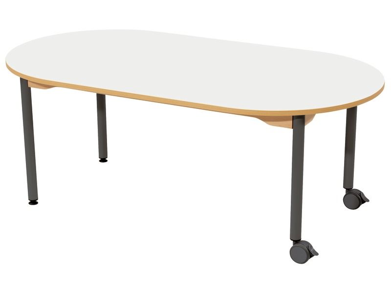 TABLE PLATEAU STRATIFIÉ - PIÉTEMENT MÉTAL ET ROULETTES - Ovale 150x80 cm