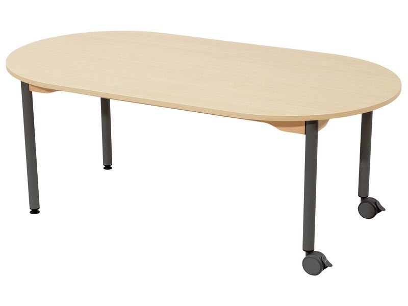 TABLE PLATEAU STRATIFIÉ - PIÉTEMENT MÉTAL ET ROULETTES - Ovale 150x80 cm