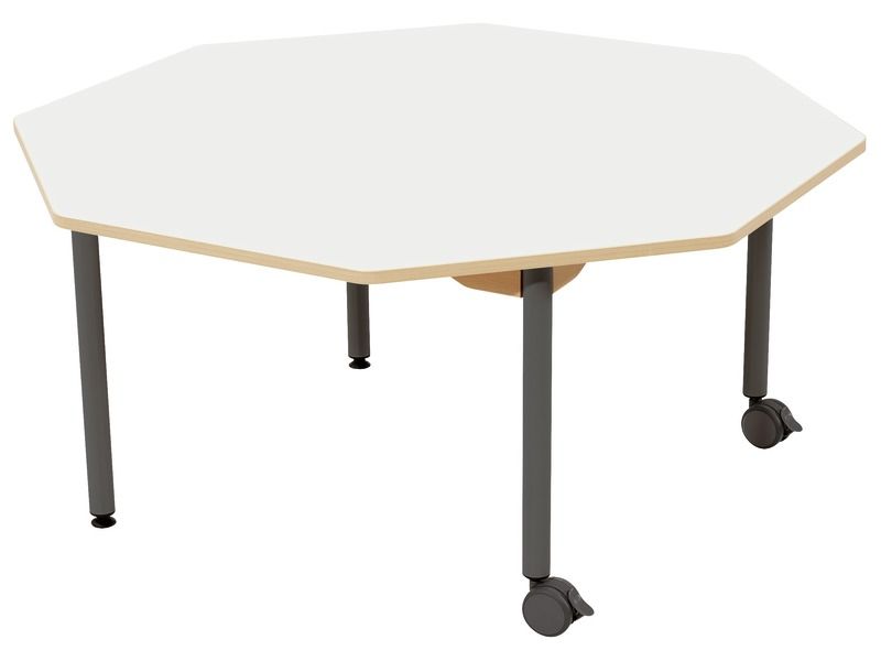 TAFEL MET GELAMINEERD BLAD - METALEN ONDERSTEL EN WIELTJES - Achthoekig Ø 120...