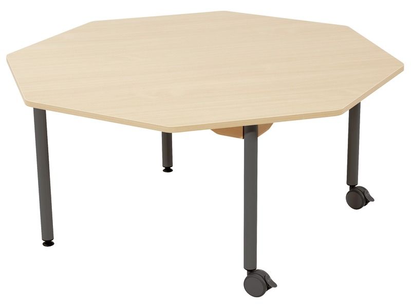 TABLE PLATEAU STRATIFIÉ - PIÉTEMENT MÉTAL ET ROULETTES - Ocotogne Ø 120 cm