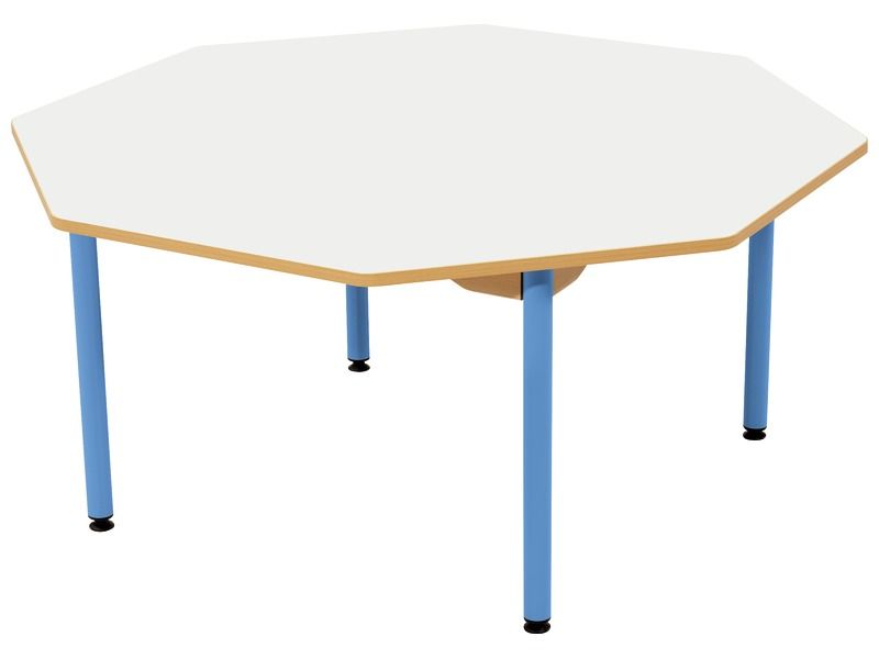 TABLE PLATEAU STRATIFIÉ - PIÉTEMENT MÉTAL BLEU - Octogone Ø 120 cm