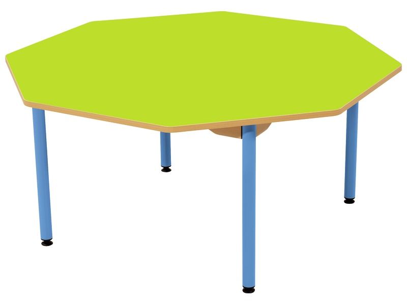 TABLE PLATEAU STRATIFIÉ - PIÉTEMENT MÉTAL BLEU - Octogone Ø 120 cm