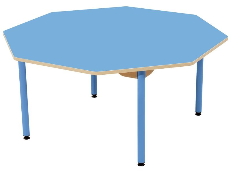 TABLE PLATEAU STRATIFIÉ - PIÉTEMENT MÉTAL BLEU - Octogone Ø 120 cm