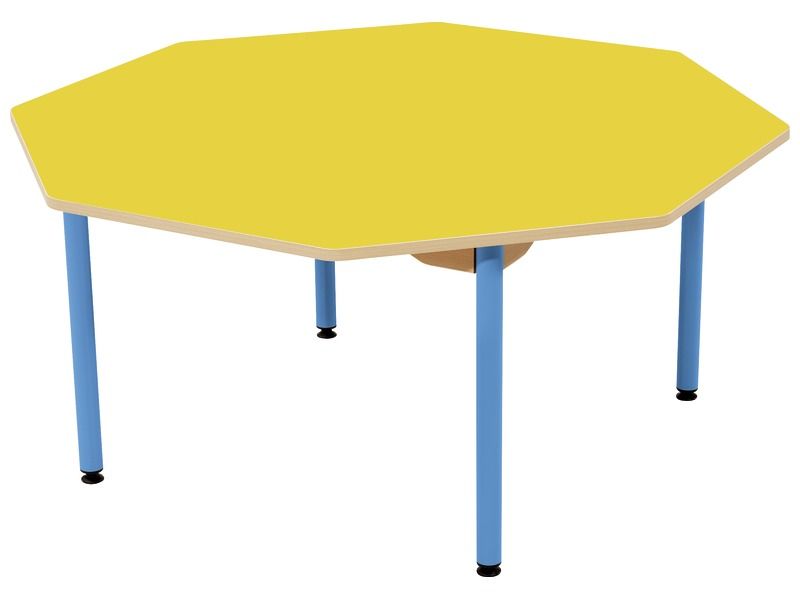 TABLE PLATEAU STRATIFIÉ - PIÉTEMENT MÉTAL BLEU - Octogone Ø 120 cm