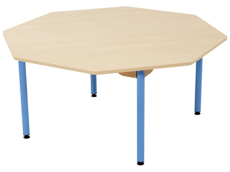TABLE PLATEAU STRATIFIÉ - PIÉTEMENT MÉTAL BLEU - Octogone Ø 120 cm