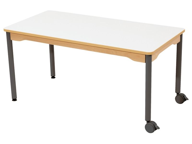 TABLE PLATEAU STRATIFIÉ - PIÉTEMENT MÉTAL ET ROULETTES - Rectangle 120x60 cm
