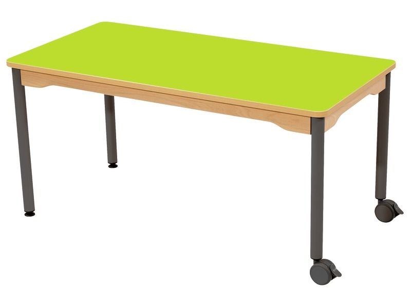 TABLE PLATEAU STRATIFIÉ - PIÉTEMENT MÉTAL ET ROULETTES - Rectangle 120x60 cm