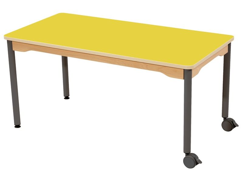 TABLE PLATEAU STRATIFIÉ - PIÉTEMENT MÉTAL ET ROULETTES - Rectangle 120x60 cm