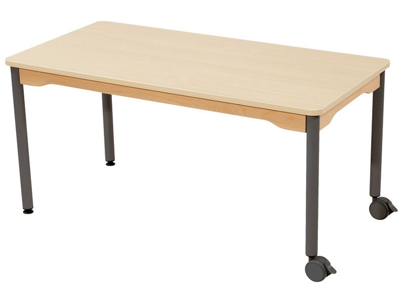 TABLE PLATEAU STRATIFIÉ - PIÉTEMENT MÉTAL ET ROULETTES - Rectangle 120x60 cm