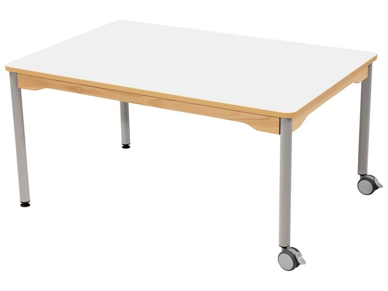 TABLE PLATEAU STRATIFIÉ - PIÉTEMENT MÉTAL ET ROULETTES - Rectangle 120x80 cm