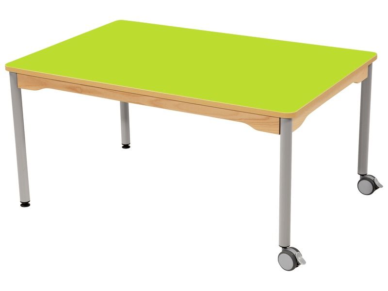 TABLE PLATEAU STRATIFIÉ - PIÉTEMENT MÉTAL ET ROULETTES - Rectangle 120x80 cm