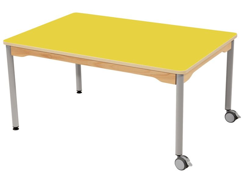 TABLE PLATEAU STRATIFIÉ - PIÉTEMENT MÉTAL ET ROULETTES - Rectangle 120x80 cm