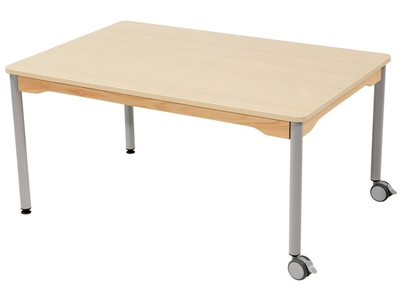 TABLE PLATEAU STRATIFIÉ - PIÉTEMENT MÉTAL ET ROULETTES - Rectangle 120x80 cm