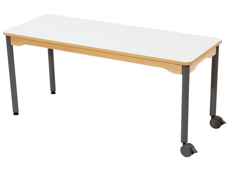 MESA COM TAMPO ESTRATIFICADO - PÉS DE METAL E RODÍZIOS - Retângulo 130 x 50...
