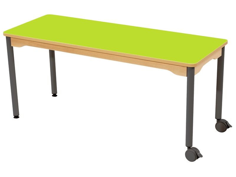 MESA COM TAMPO ESTRATIFICADO - PÉS DE METAL E RODÍZIOS - Retângulo 130 x 50...