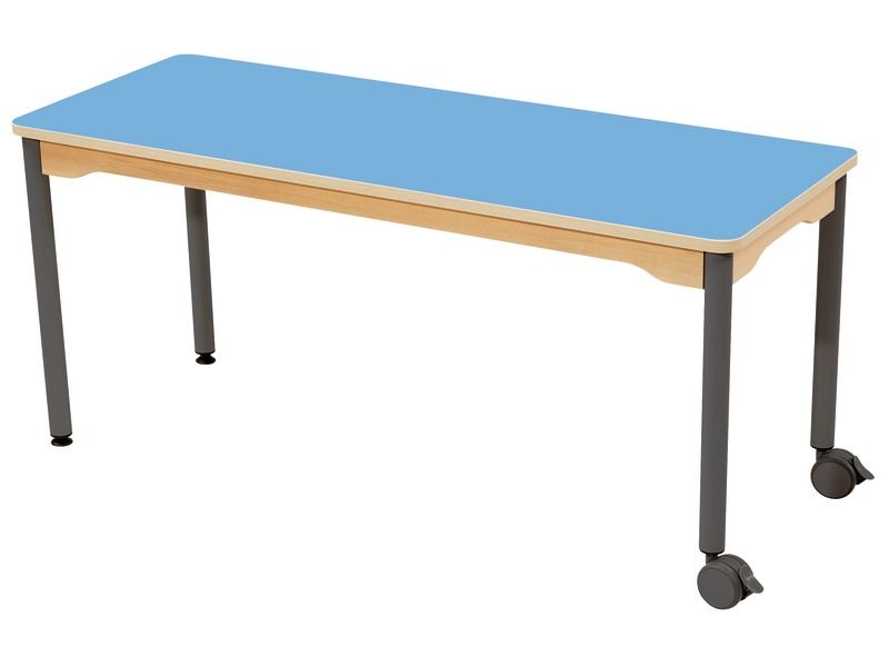 MESA COM TAMPO ESTRATIFICADO - PÉS DE METAL E RODÍZIOS - Retângulo 130 x 50...