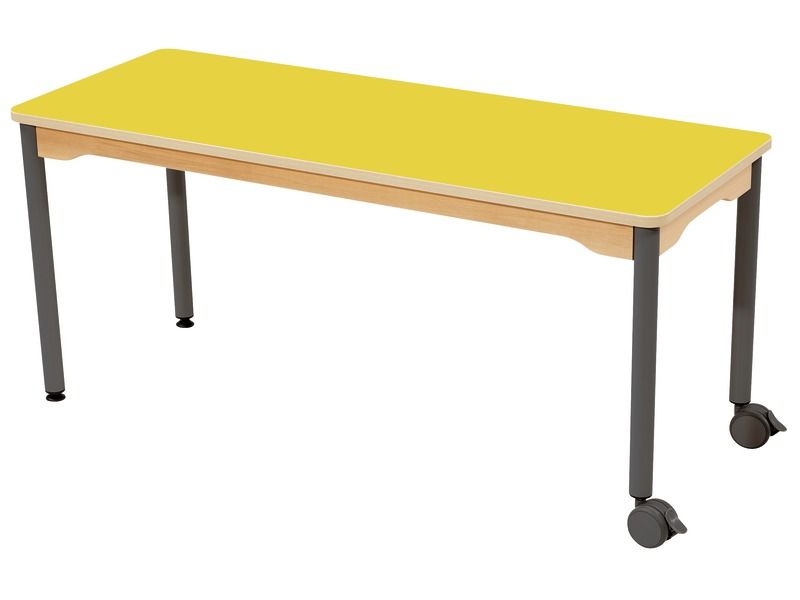 MESA COM TAMPO ESTRATIFICADO - PÉS DE METAL E RODÍZIOS - Retângulo 130 x 50...