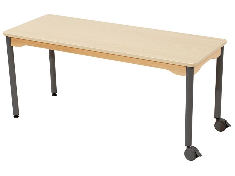 MESA COM TAMPO ESTRATIFICADO - PÉS DE METAL E RODÍZIOS - Retângulo 130 x 50...