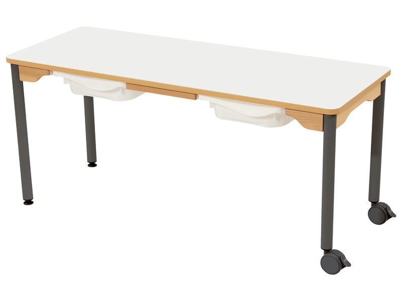 TABLE PLATEAU STRATIFIÉ + BACS - PIÉTEMENT MÉTAL ET ROULETTES - Rectangle...