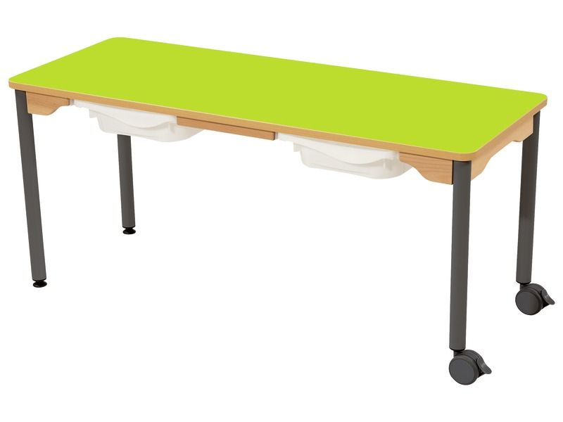 TABLE PLATEAU STRATIFIÉ + BACS - PIÉTEMENT MÉTAL ET ROULETTES - Rectangle...