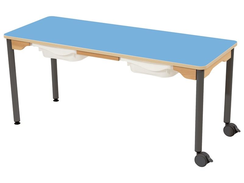 TABLE PLATEAU STRATIFIÉ + BACS - PIÉTEMENT MÉTAL ET ROULETTES - Rectangle...