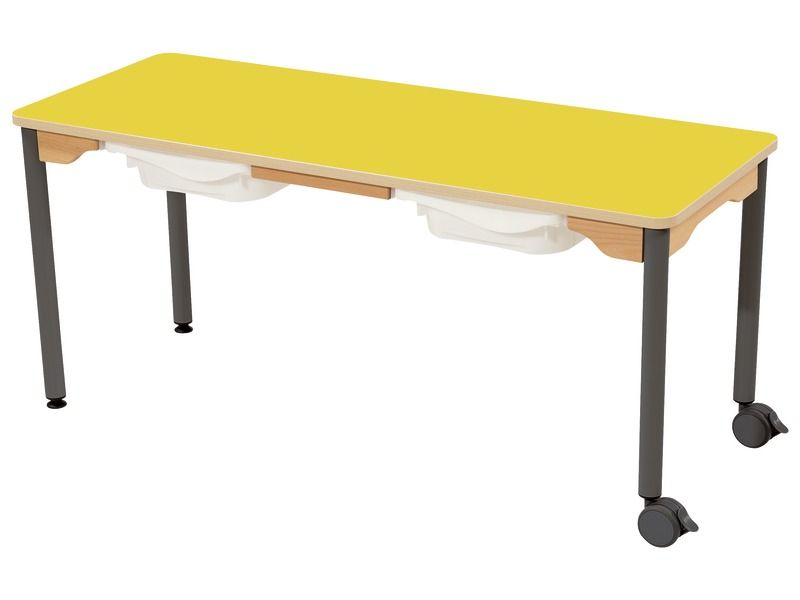 TABLE PLATEAU STRATIFIÉ + BACS - PIÉTEMENT MÉTAL ET ROULETTES - Rectangle...