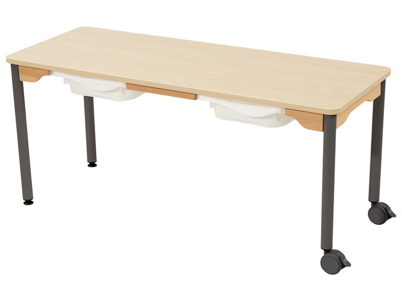 TABLE PLATEAU STRATIFIÉ + BACS - PIÉTEMENT MÉTAL ET ROULETTES - Rectangle...